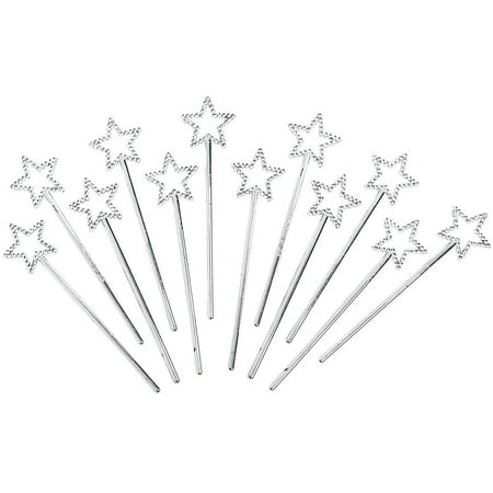 Kicko Mini Fairy Star Princess Wands Pack Of 12 - 5 Inches, Color Silver, Star Shape With Beads – For Kids, Birthday, Halloween, Princess, Costume, Themed Party, Prize