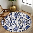 thumbnail image 3 of Blue Spring Floral Round Rug 5ft Washable Circle Kitchen Rugs Non Slip Summer Flowers Farmhouse Rustic Large Area Rug Indoor Floor Carpet for Bedroom Living Room Home Office Dining Room Nursery, 3 of 8