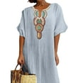 thumbnail image 3 of FASHIONWT Women Casual Cotton Linen Embroidered Slit Smock Dress, 3 of 4