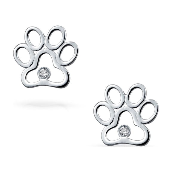 Bling Jewelry Womens BFF CZ Stud Earrings Pet Lovers Cat Dog Paw Print Silver