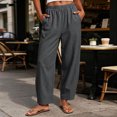 thumbnail image 2 of Women's Tapered Pants, Mid Rise Casual Pants with Elastic Waist & Side Pockets, Work Travel Running Outdoor Wear | VerBelle,Dark Gray M, 2 of 8