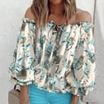 thumbnail image 2 of One Shoulder Chiffon Tops for Women Puff Long Sleeve Tie Blouse Loose Floral Printed Casual Shirts, 2 of 5