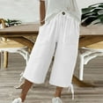 thumbnail image 2 of Uqiangy Linen Palazzo Trousers Women's Linen Wide Leg Capri Pants Waist Flowy Pants Linen Pants Women Plus Size High Waisted Drawstring Capris Linen Cropped Pants Women Boho Capris For Women 2XL, 2 of 5