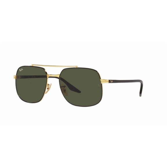 RAY-BAN RB3699 RB3699 Square Shape Sunglasses Polished Black On Gold Frame | Green Lens 59mm