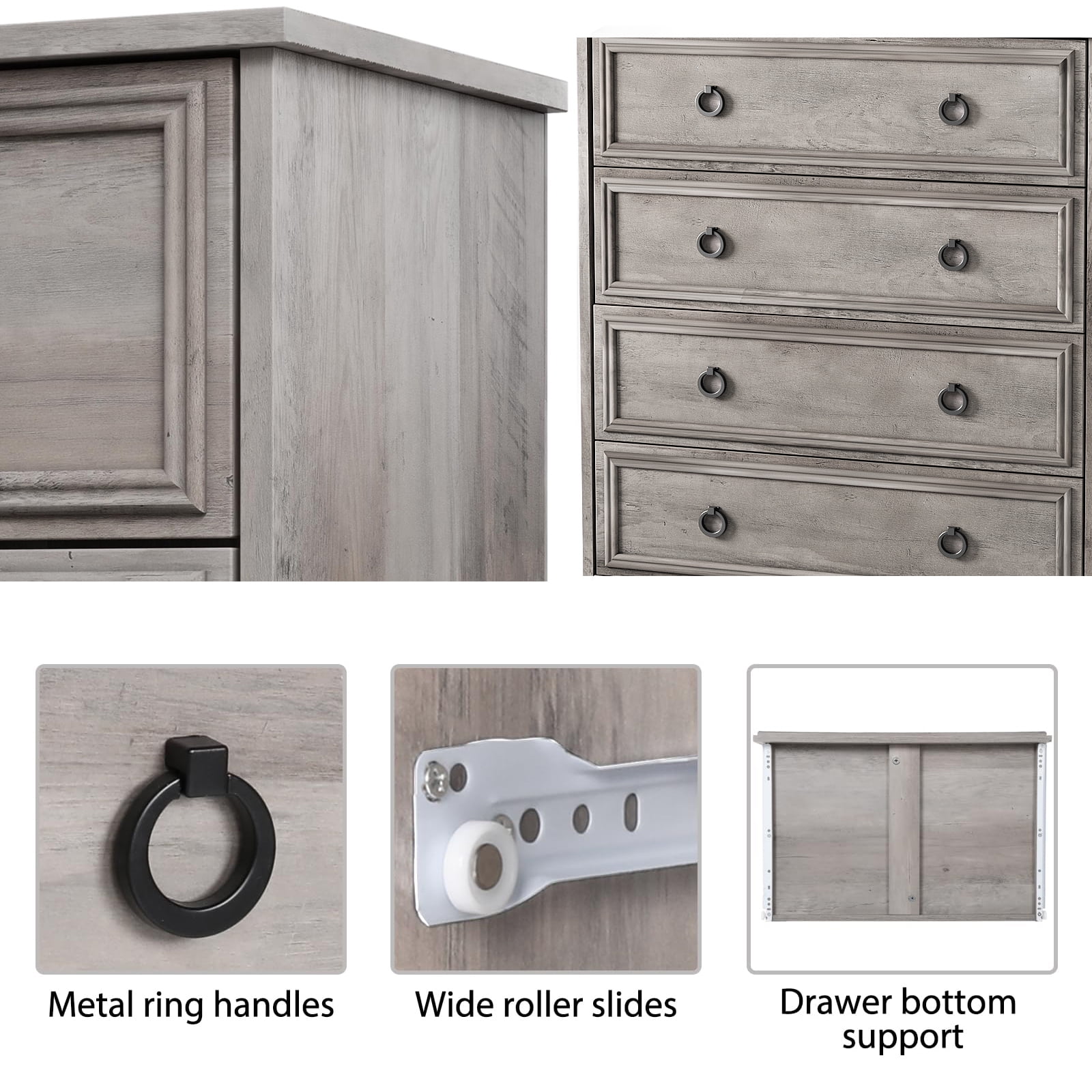 Holliwill Modern Drawer Dresser for Living Room, Bedroom, Hallway, Dresser Chest with 4 Drawers, Gray