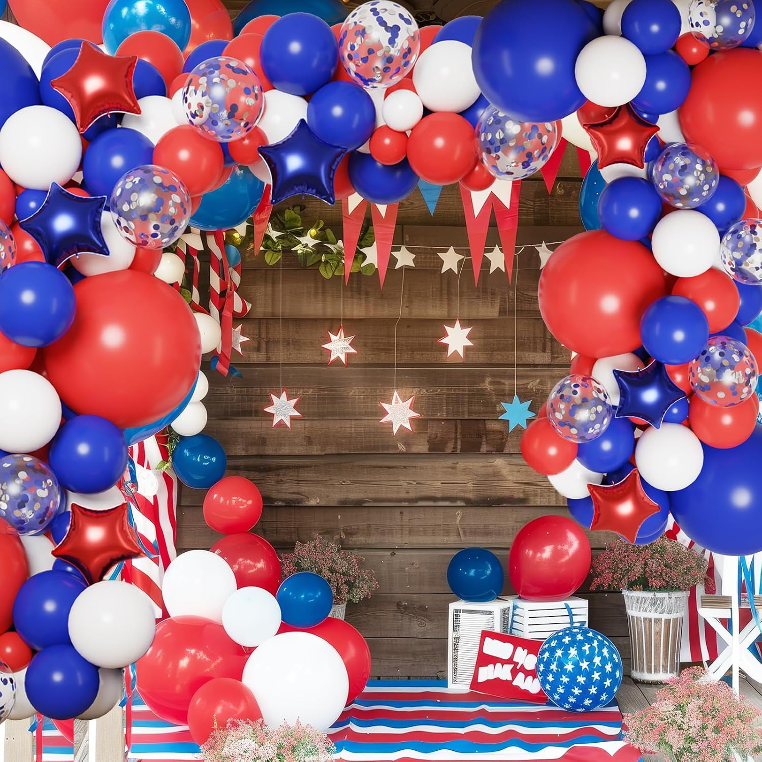 RUBFAC Balloon Garland Arch Kit 160 Pieces Red White And Blue Patriotic Party Decorations With Star Foil Balloons For 4th Of July Birthday Wedding Nautical Baseball Theme