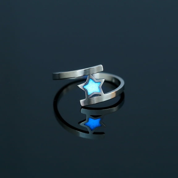 Luminous 304 Stainless Steel Star Finger Ring Glow In The Dark Jewelry for Women Stainless Steel Color Size 7 3/4(17.9mm)