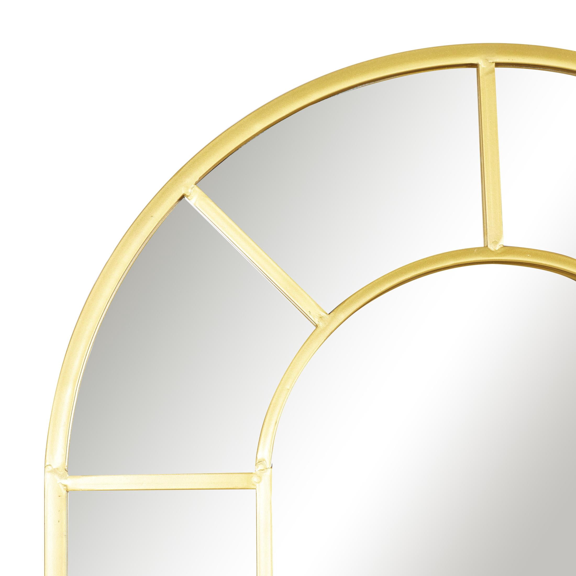 DecMode Gold Metal Arched Window Pane Room Wall Mirror with Arched Top, 32" x 1" x 60"