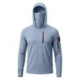 thumbnail image 3 of UPF 50+ Sun Protection Hooded Shirt for Men Long Sleeve Uv Protection Hoodies with Zip Pockets Quick Dry Hooded Shirt Rash Guard with Mask Outdoor Fishing Lightweight Casual Summer Blouse,Blue L, 3 of 6