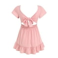 thumbnail image 7 of Zanarzt Tween Dress Girls Summer Dresses Square Neck Short Sleeve Backless Ruffle A-Line Party Mini Dress Pink,4-5 Years, 7 of 7