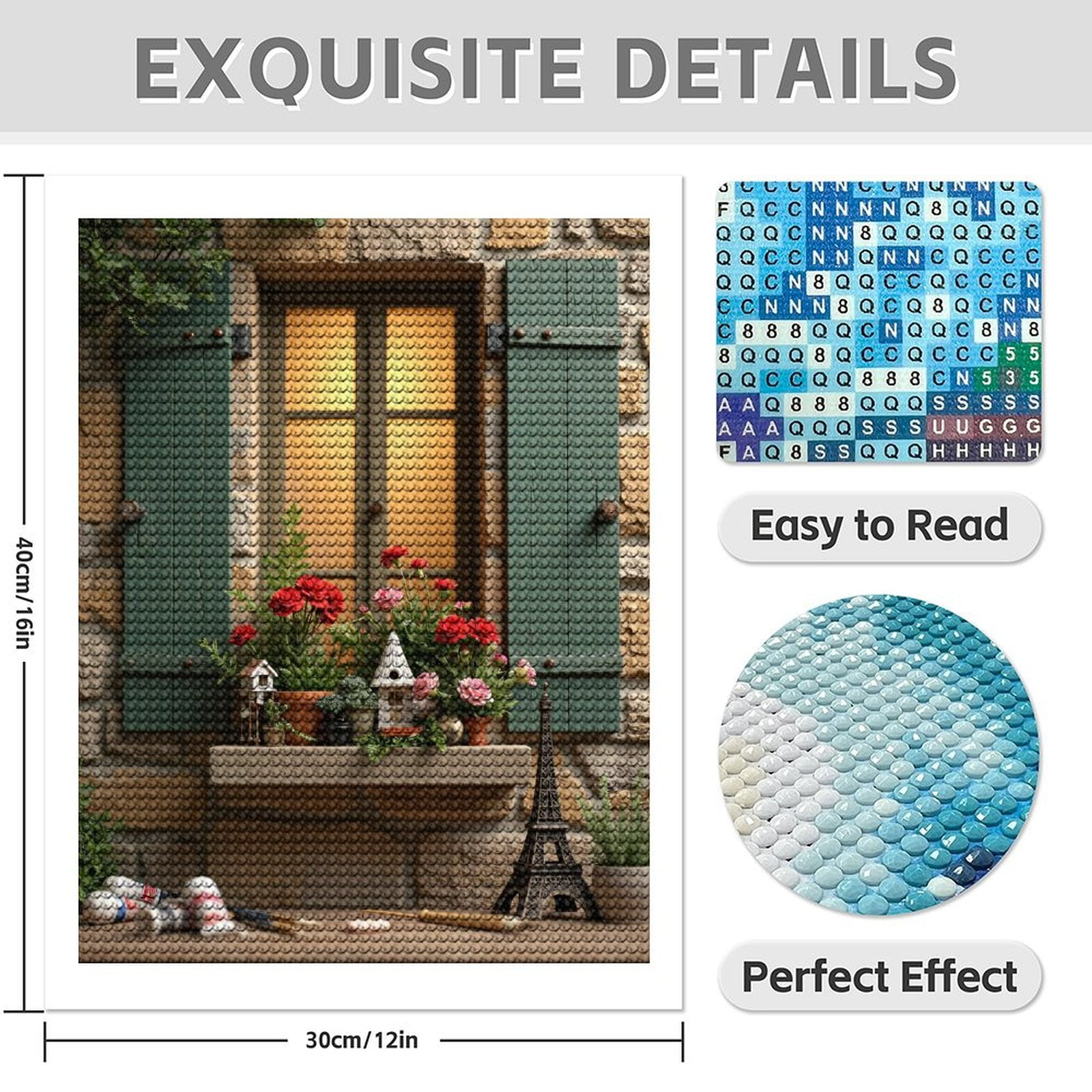 Diamond Art Kit for Adults, Window Flower Art Miniature Scene Garden Diamond Painting for Adults Beginners, DIY Diamond Art Painting Kits, 5D Diamond Painting Crafts for Home Decor 12x16 Frameless