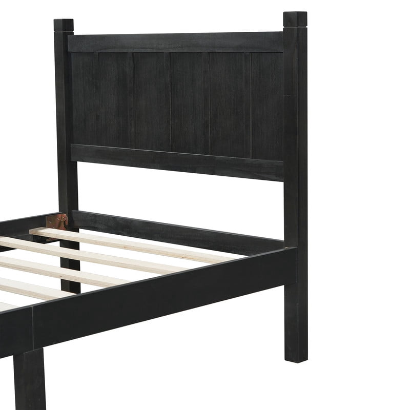 Twin Size Farmhouse Platform Bed with Flat Panel Designed Headboard & Footboard, Minimalist Wood Bed Frame with Under-Bed Storage