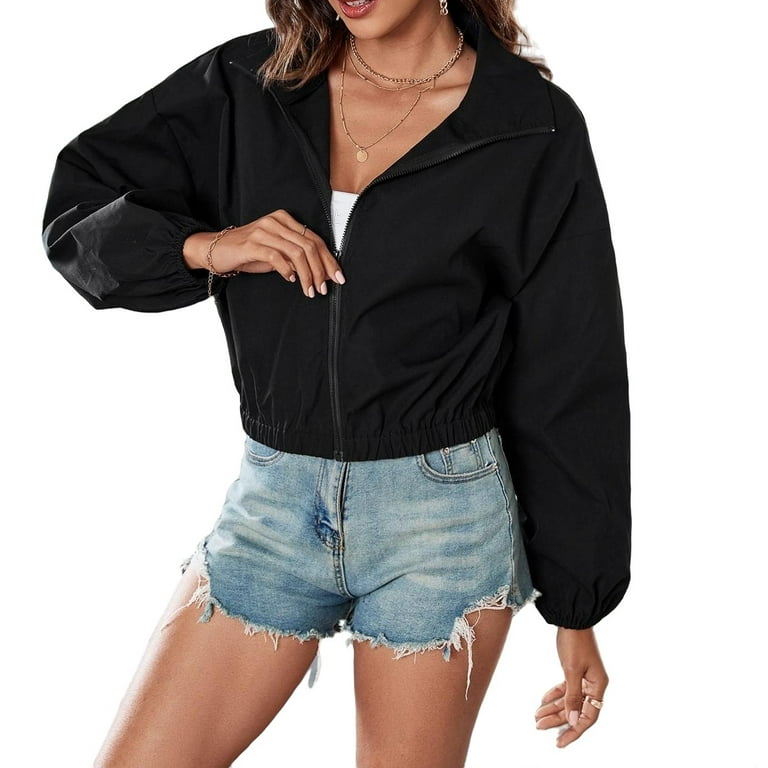 Plain black hot sale windbreaker womens