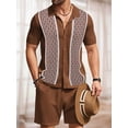 thumbnail image 2 of Biezeib Men's Summer Outfits Chain Print Short Sleeve Lapel Button Tops with Elastic Waist Solid Color Shorts 2 Pcs Set, 2 of 6
