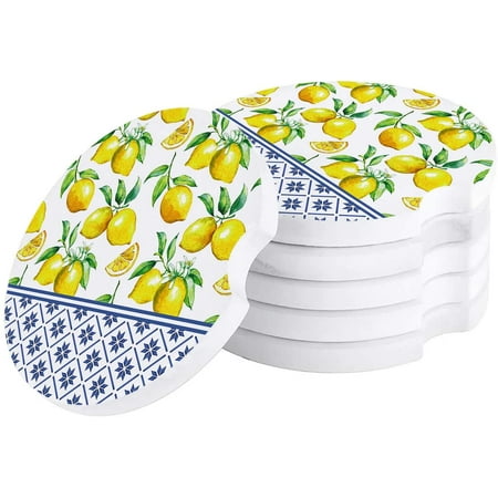 

ZHANZZK Summer Fresh Yellow Lemon Flower Pattern Set of 4 Car Coaster for Drinks Absorbent Ceramic Stone Coasters Cup Mat with Cork Base for Home Kitchen Room Coffee Table Bar Decor