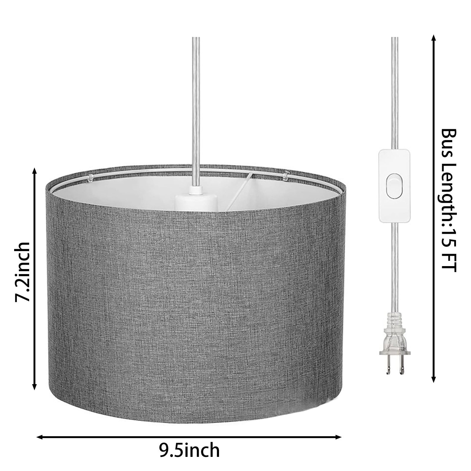 2pcs Plug In Hanging Lamp with 15Ft Cord On/Off Pendant Lighting Modern Fabric Shade Table Lamps for Living Room Bedroom Bedside Kitchen Dining Table 9.5*7.2inch