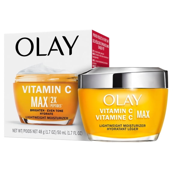 Hydratant pour le visage Olay MAX avec vitamine C, crème illuminante, hydratant, unifie le teint, réduction des taches brunes et de l’hyperpigmentation, soins de la peau éclatants 50 mL