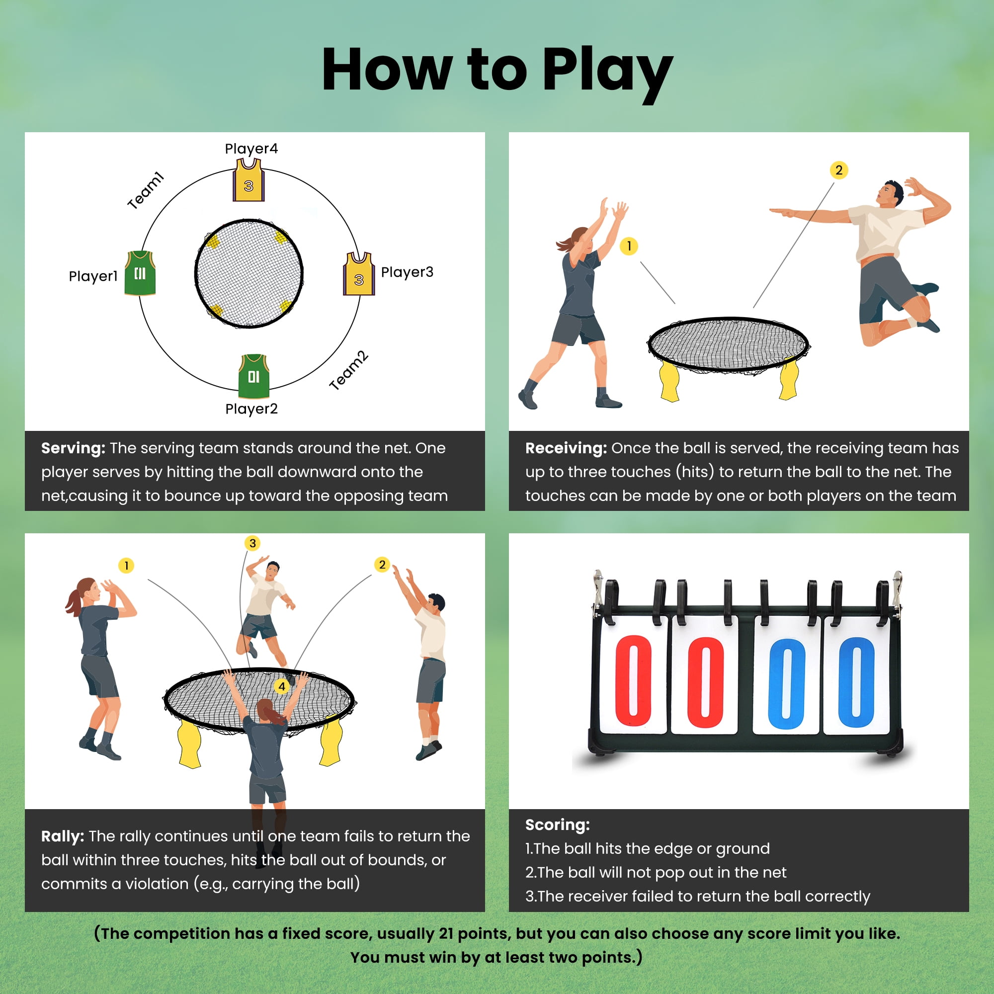 Naipo Outdoor Beach Ball Game set with 2 Balls and Net，Carrying Bag and Rules Roundnet Game Set for Adults and Family Perfect for Beach, Yard, Lawn, Backyard, and Park