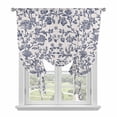 thumbnail image 2 of Pastoral Flowers Tie Up Curtain 63 Inches Long, Lake Blue Flower Vintage Linen Texture Balloon Style Kitchen Window Curtain Over Sink, Small Window Rod Pocket Curtain 46"x63", 2 of 9
