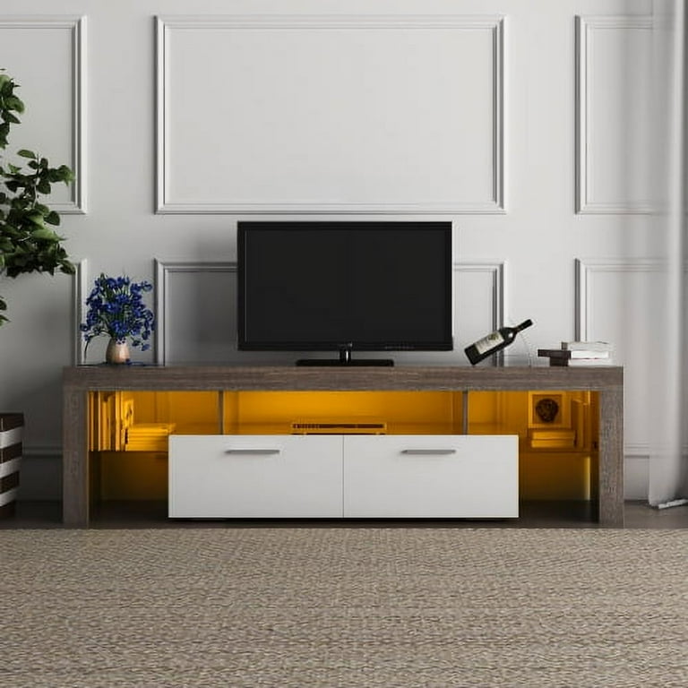 Modern TV Stand for 70 inch TV Entertainment Center TV Console with Storage Cabinets Open Shelf Media Console TV Cabinet Floor Cabinet Floor TV Wall Cabinet for Living Room Brown White