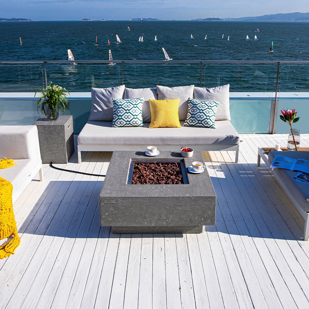 Elementi Manhattan Gas Fire Pit for Outside Outdoor Fire Pit Table Smokeless Fire Pit Concrete Square Fire Table Patio Heater Fireplace 45000 BTUs - Grey, 36 x 36 Inches