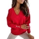 thumbnail image 2 of Suéter de Larga con Cuello en V para Mujer, Suéter Informal Holgado de Punto Grueso, Suéter de Otoño, Camisetas para Mujer Rojo XL, 2 of 6