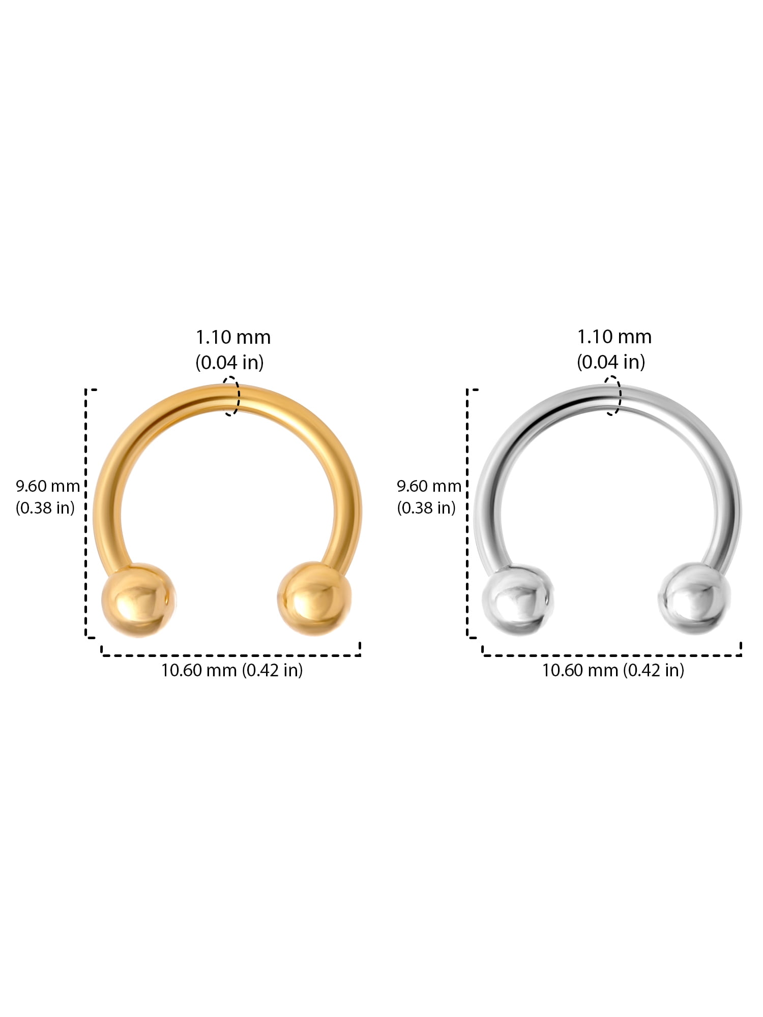 No Boundaries Women's 16G Stainless Steel Septum Pack, 2-Pieces, Women's