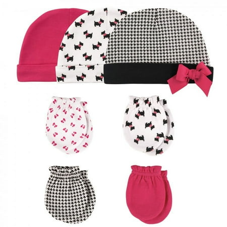 UPC: 0660168517040 | Hudson Baby Infant Girl Cotton Cap and Scratch Mitten 7pc Set  Scottie Dog  0-6 Months