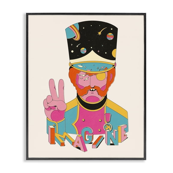 Stupell Industries Contemporary Imagine Abstract Retro Peace Sign Black Framed Giclee Art, 11 x 14, by Matheus Lopes Castro