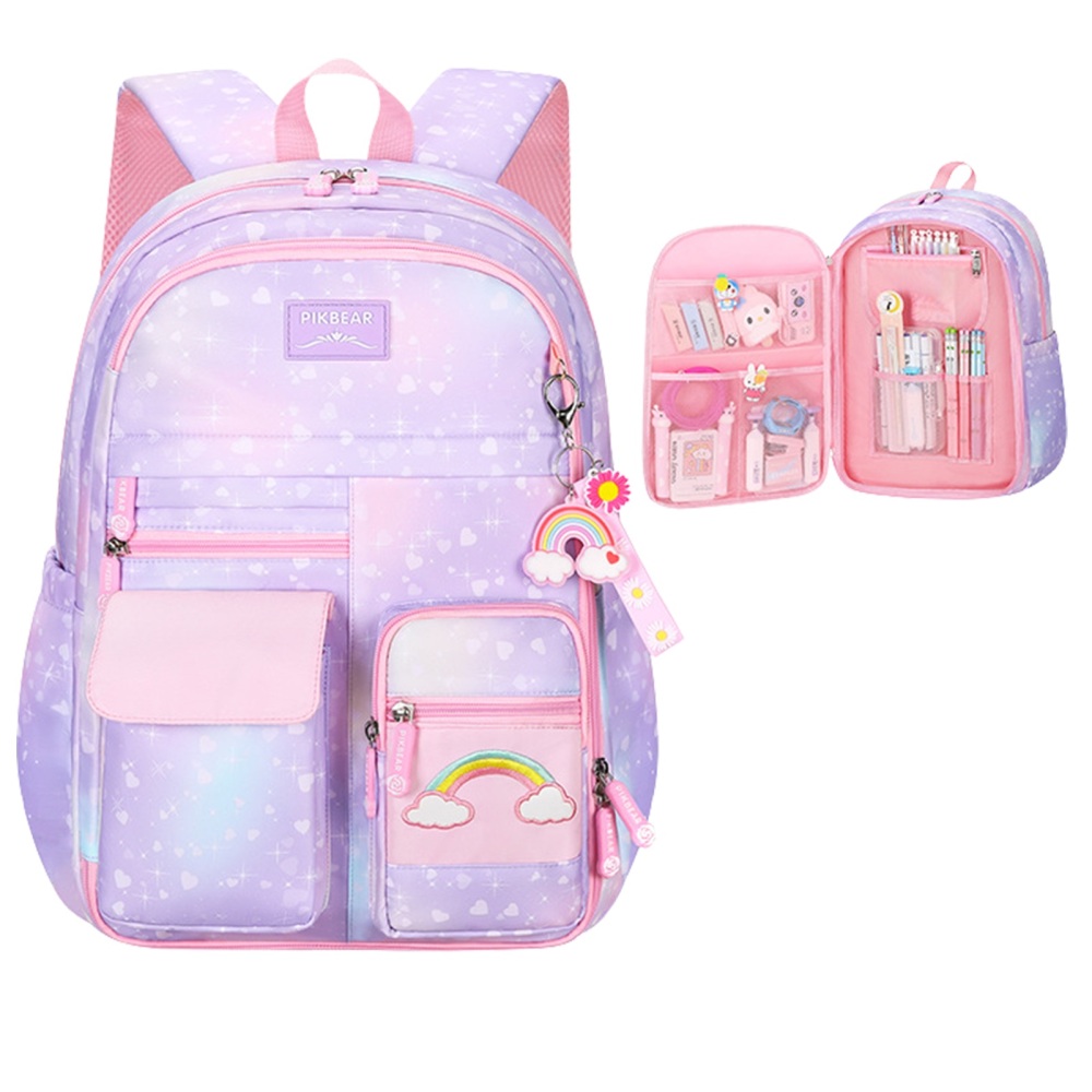 Rainbow Backpack School Bookbags Large Capacity With Inner Compartments