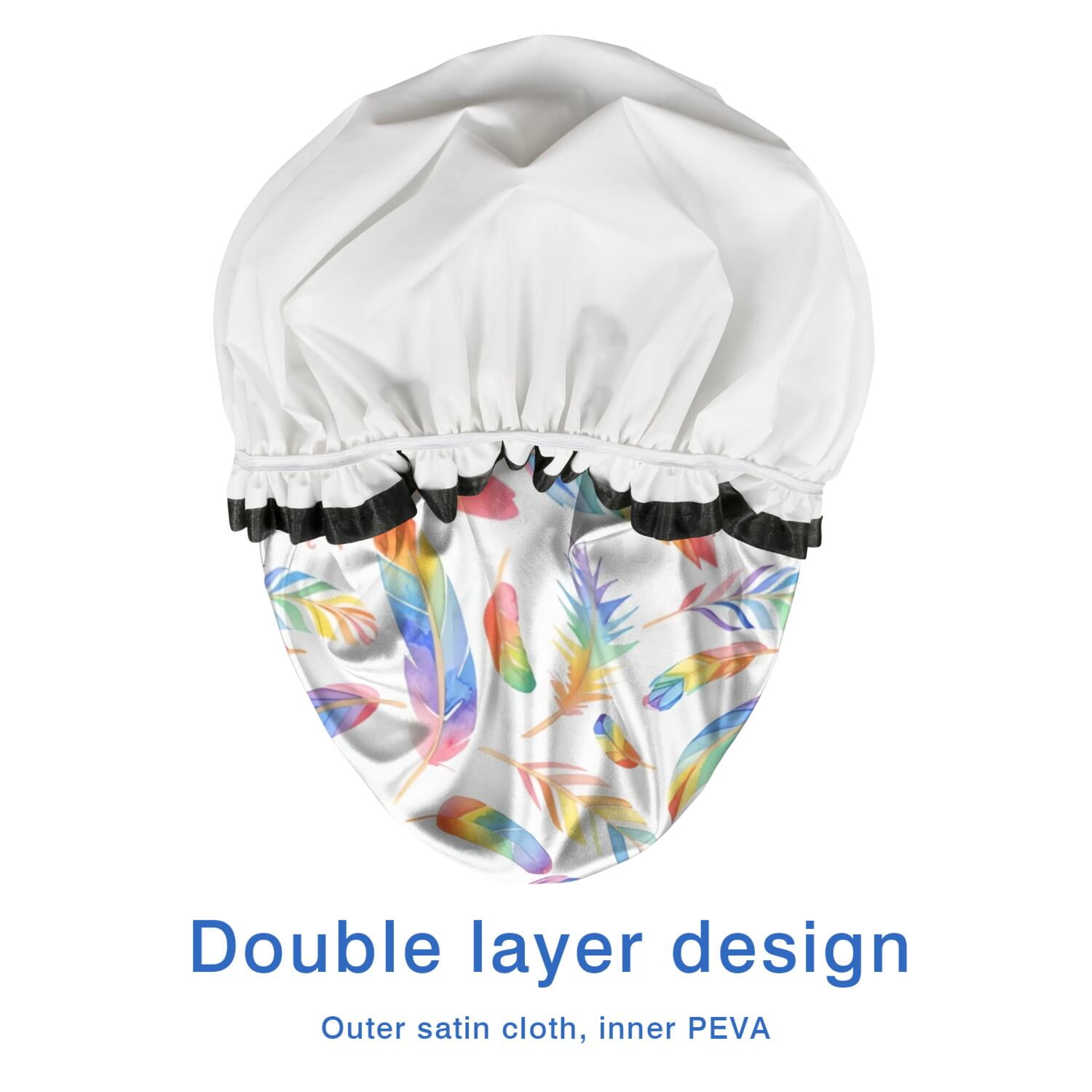 Shower Caps,Rainbow Watercolor Feather Pattern Waterproof Shower Cap for Women 4 Pieces,Double Reusable Hair Cover for Shower PEVA Elastic Stretch Hem