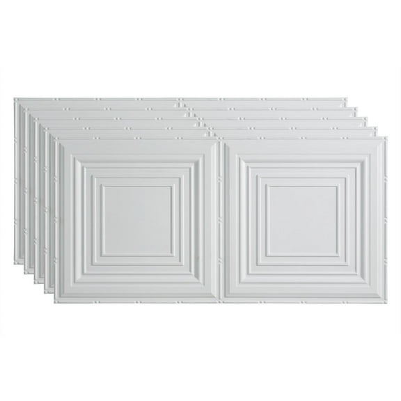 FASÄDE Traditional Style/Pattern 3 Decorative Vinyl 2ft x 4ft Glue Up Ceiling Panel in Matte White (5 Pack)