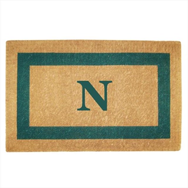 Nedia Home 02026N Monophoto - Cadre Vert 22 x 36 Po Tapis de Sol en Fibre de Coco Résistant - Monogrammé N