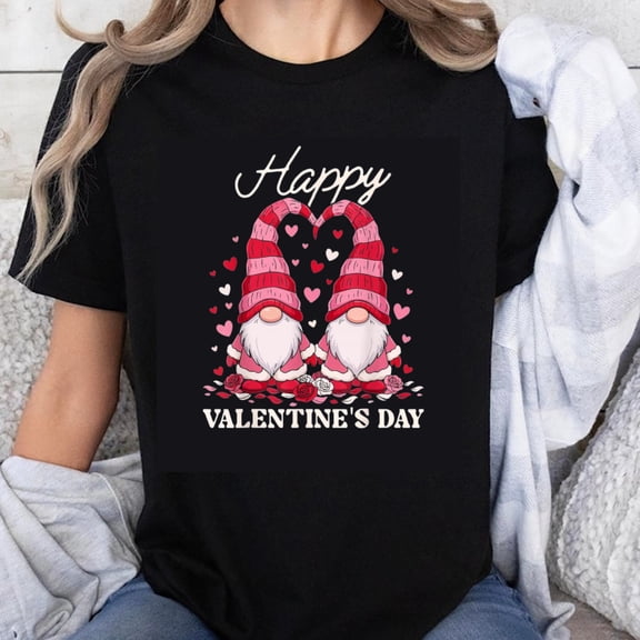 100% Cotton Happy Valentines Day Gnomes Couple Heart Love Valentine Gift For Women Men T-Shirt