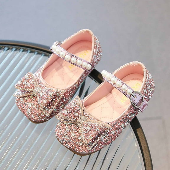 Tao Tao Baby Sparkle Shoes Ballet Flats for Girls Leather Princess Party Girls Shoes Soft and Wear-Resistant for Wedding Flower Girl Pink 2-3 Years