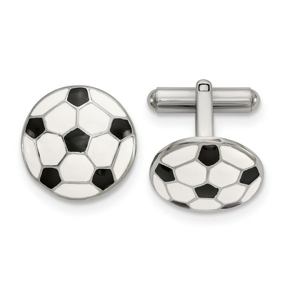 Chisel Stainless Steel Polished and Enameled Soccer Ball Cuff Links