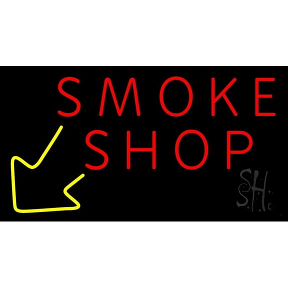 Smoke Shop With Arrow Bar LED Neon Sign 13 x 24 - inches, Clear Edge Cut Acrylic Backing, with Dimmer - Bright and Premium built indoor LED Neon Sign for Bar decor.