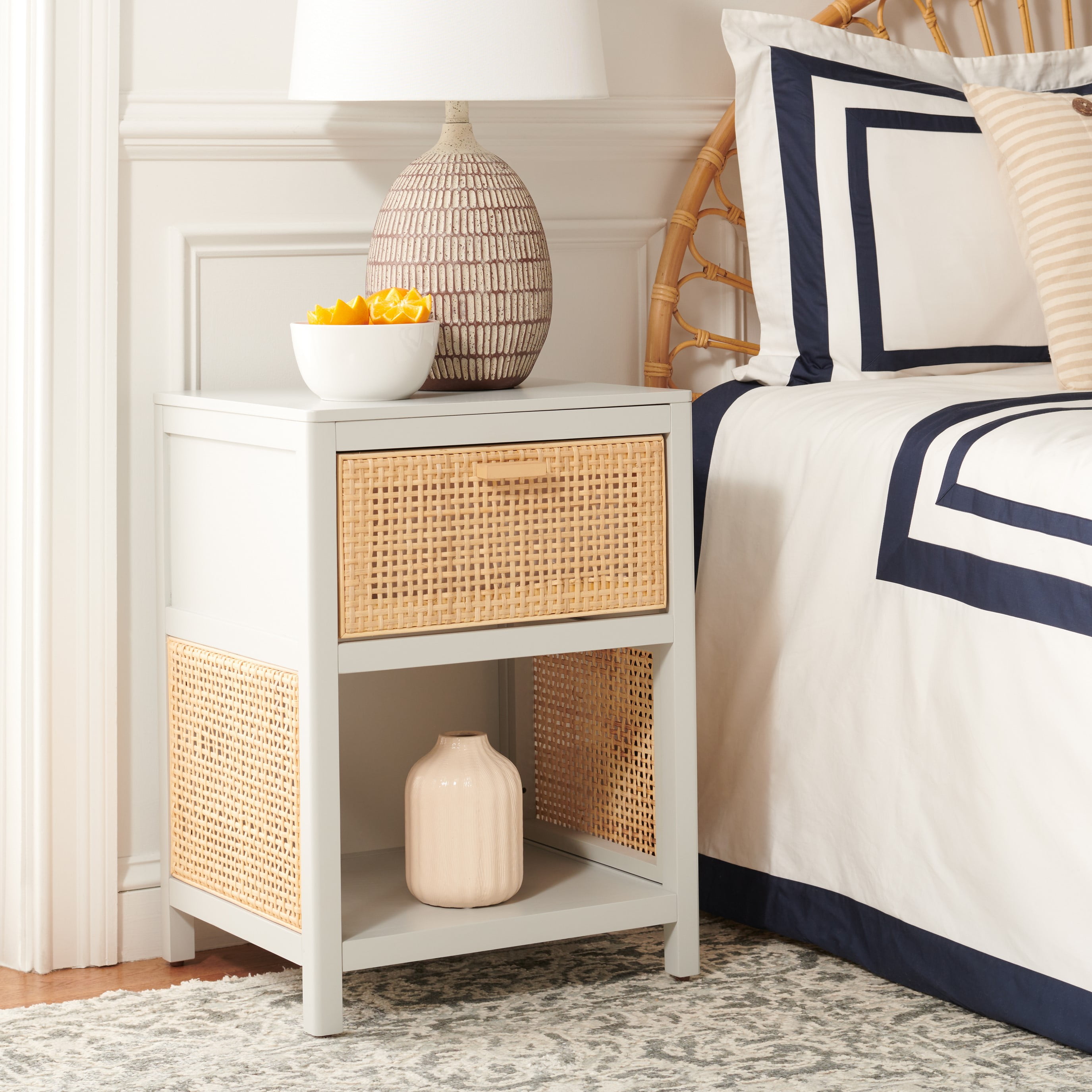 SAFAVIEH Miya Rustic Coastal 1 Drawer Nightstand, Grey/Natural
