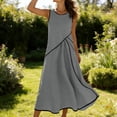 thumbnail image 5 of Dvprdro Lightweight Solid Cotton Linen Crewneck Sleeveless Shirred Waist Side Pockets Loose A Line Maxi Dress Womens Summer, 5 of 9