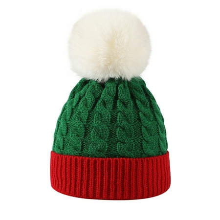 

Kids Cute Beanie Fashion Color Block Knit Warm Winter Pom Pom Cap Hat Christmas Holiday Hats 1-6t
