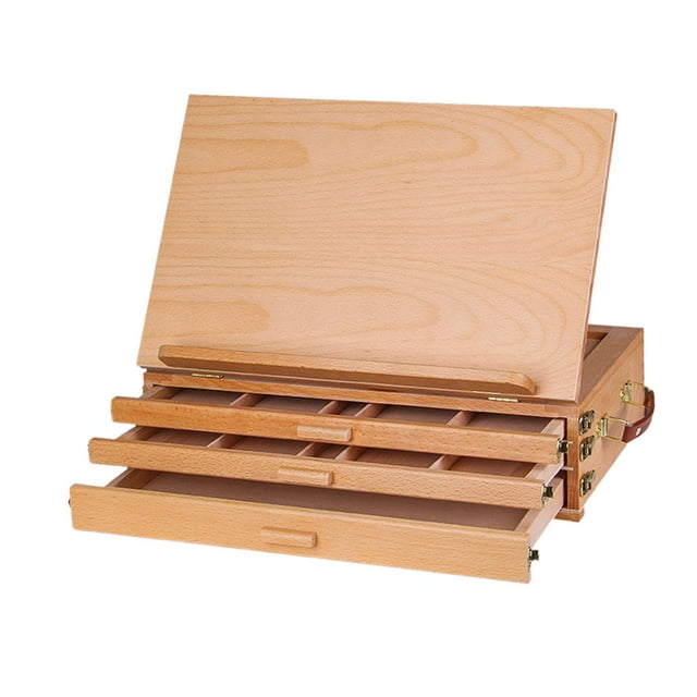 jifeng Beech Wooden Tabletop Sketch Box Easel Drawer 40x27CM 3 in 1