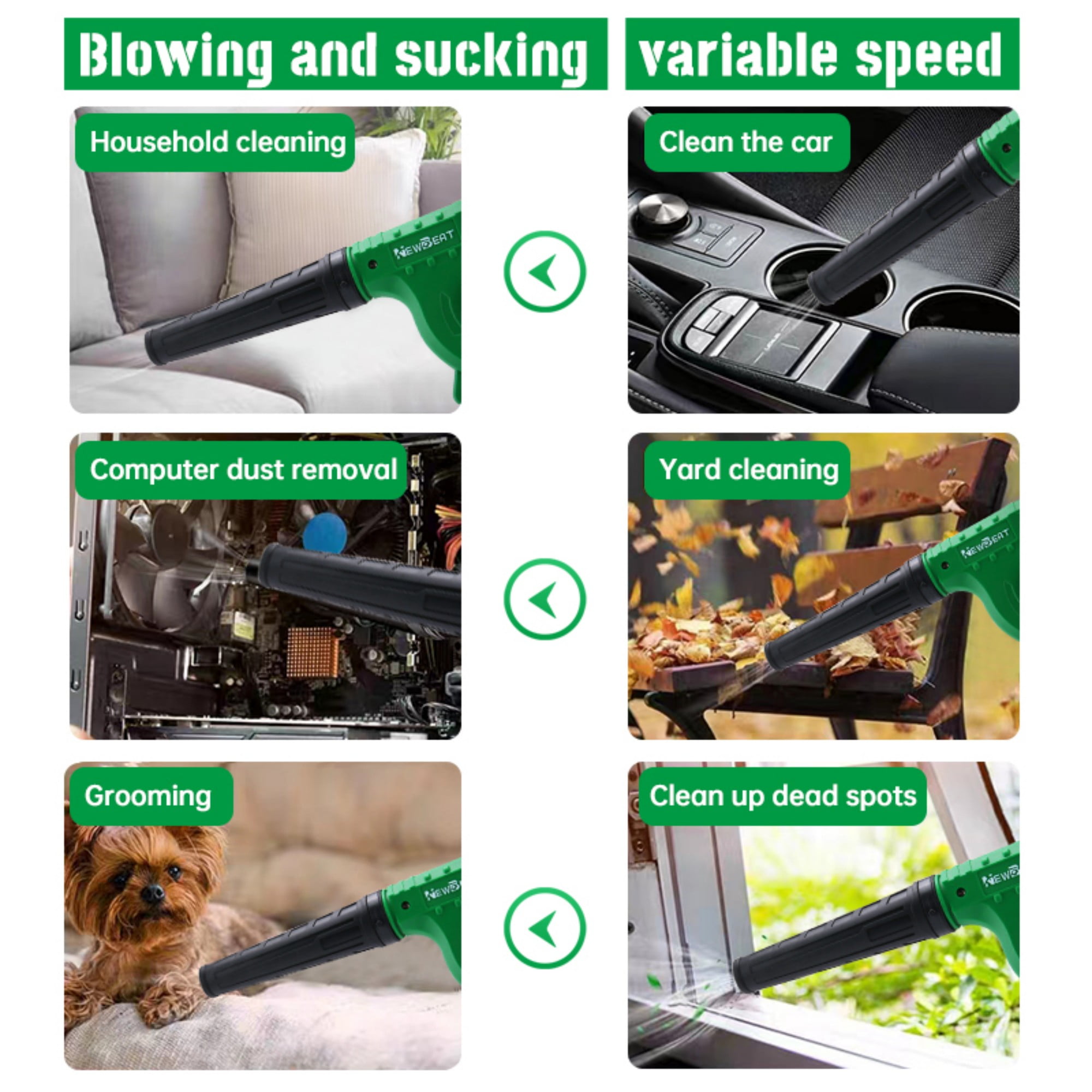 NEWBEAT Corded Electric Leaf Blower & Vacuum 2-in-1, 600W Motor, Stepless Speed Control, Powerful for Yard, Garden, Driveway Cleanup