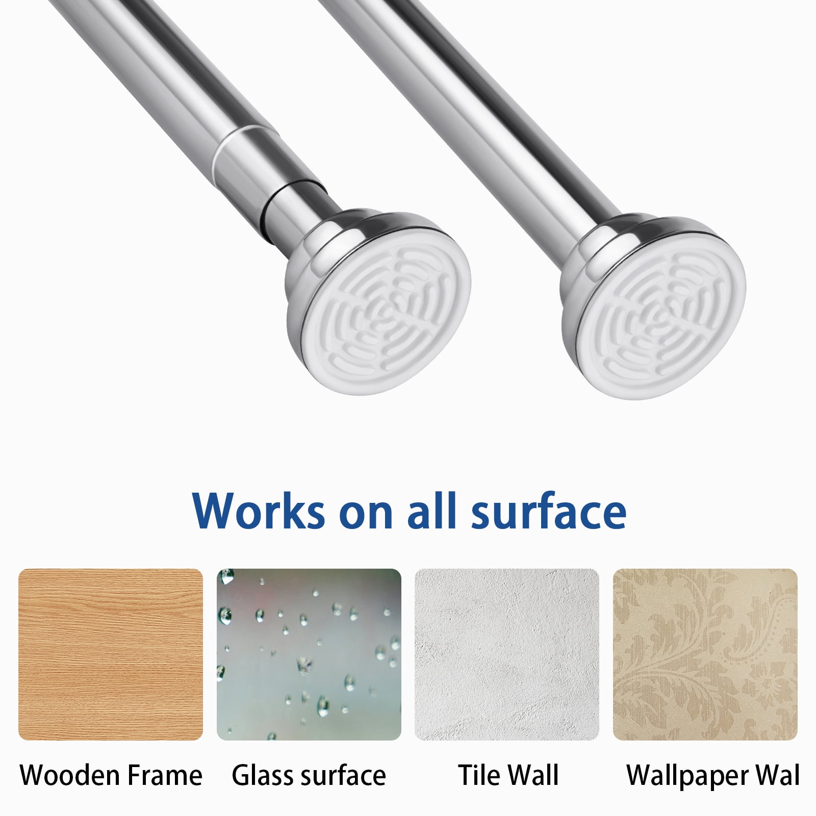 Ktinnead Tension Shower Curtain Rod - Adjustable Spring Tension Rod Rust Resistant No Drilling Anti-Slip Bar for Windows / Shower, 304 Stainless Steel, 43" to 73".