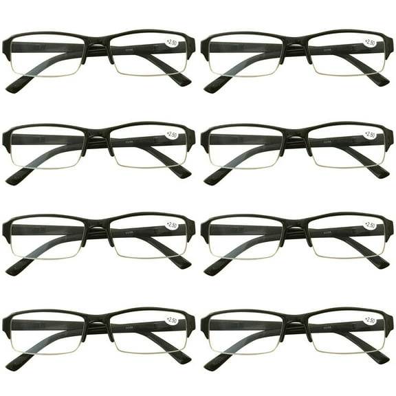 8 Packs Mens Womens Rectangle Half Frame Blue Light Blocking Reading Glasses Spring Hinge Readers  1.00