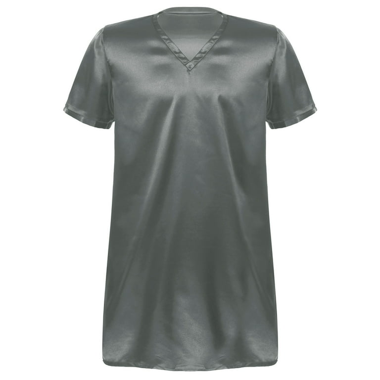 YONGHS Mens Silk Satin Nightshirt Sleepwear Short Sleeve Pajamas