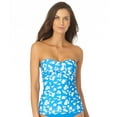 thumbnail image 5 of ANNE COLE Women's Blue Floral Twist Front Bandeau Tankini Swimsuit Top L, 5 of 7