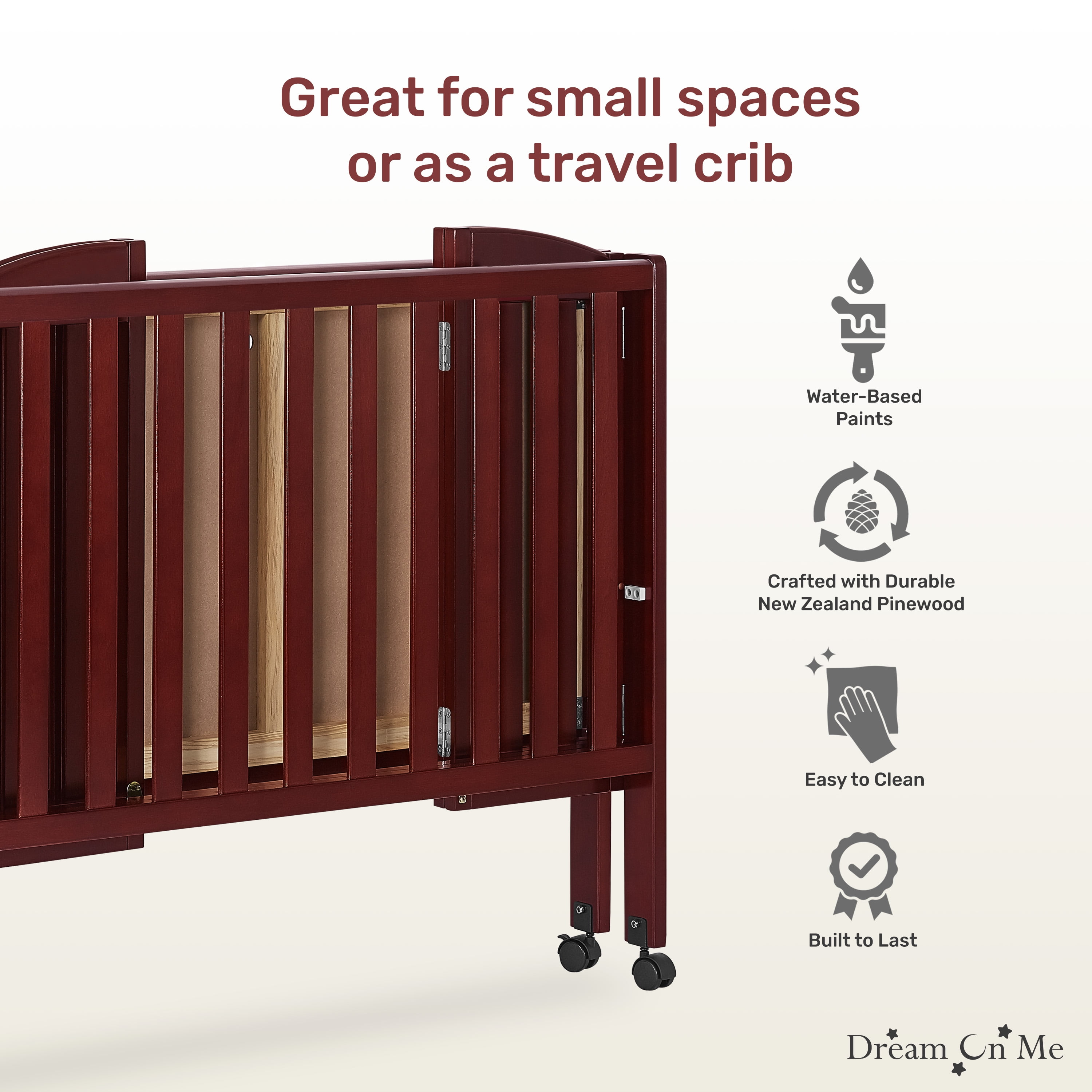 Dream On Me 2-in-1 Folding Portable Mini Crib, Cherry