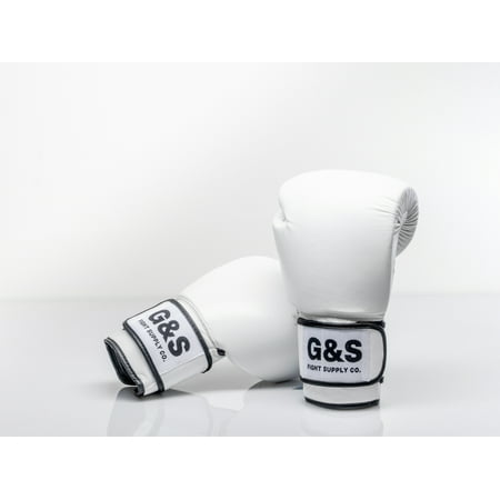 G&S Lower East Side Trainer - White Synth Velcro Boxing Gloves 14 oz.