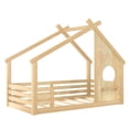 thumbnail image 6 of Jopath Twin Size House Floor Bed with Window and a Small Shelf, Solid Wood Floor Bed with House-shaped Roof for Boys Girls Natural, 6 of 9