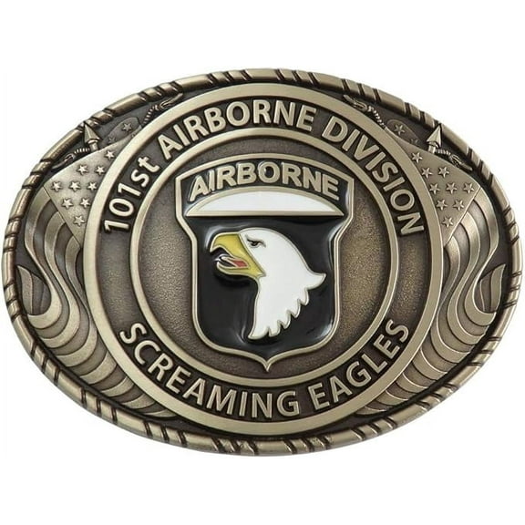 Indiana Metal Craft US Army 101st Airborne Division Double USA Flag Solid Brass Buckle with Belt - MADE IN USA